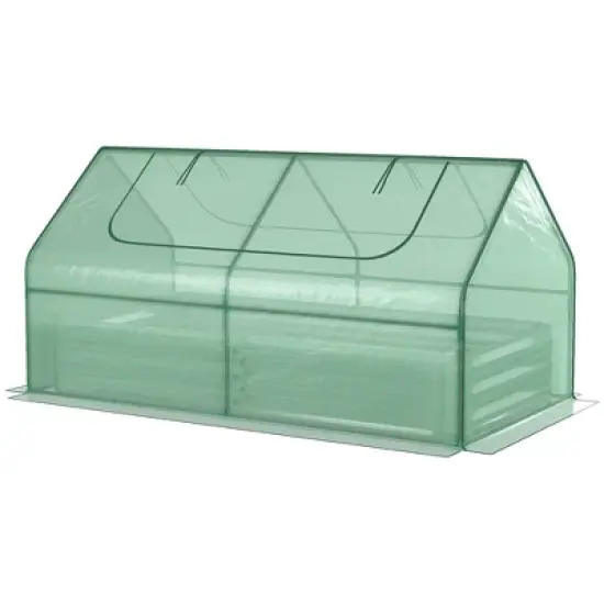 Outsunny Raised Garden Bed with Mini Greenhouse, Steel Outdoor Planter Box with Plastic Cover, Roll Up Window, Dual Use, 73" x 38" x 36" image {3}