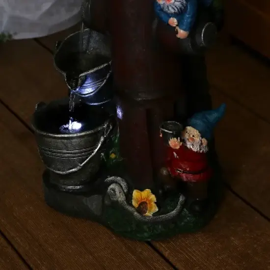 Sunnydaze 16"H Electric Polyresin Gnomes Climbing Fire Hydrant Outdoor Water Fountain with LED Light image {8}