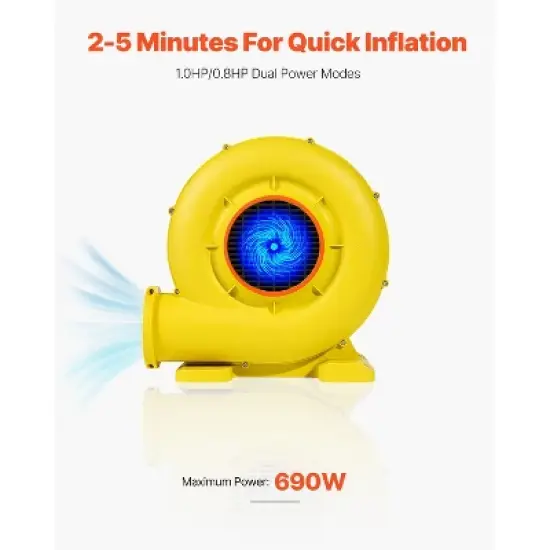 VEVOR Inflatable Blower, 680&750W, 1.0HP Bounce House Blower, Pump Commercial Air Blower for Inflatables, Yellow image {3}