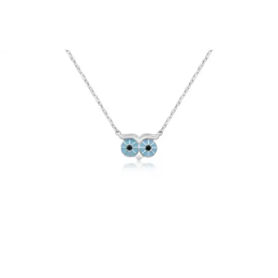 Chanteur Hypoallergenic Kids Jewelry Accessories Owl Blue Enamel White Gold Palladium Plating Necklace Pendant image {1}