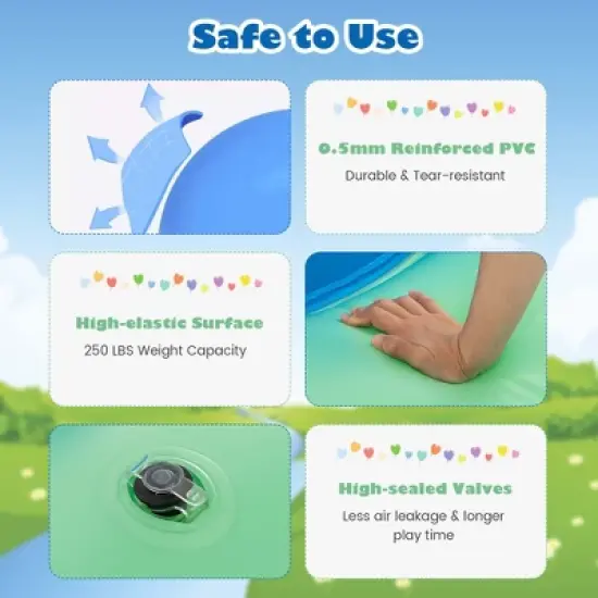 Costway 7.5 FT Inflatable Dome Rocker Bouncer with 6 Handles Fun Outdoor Game for Kids Green/Pink image {7}