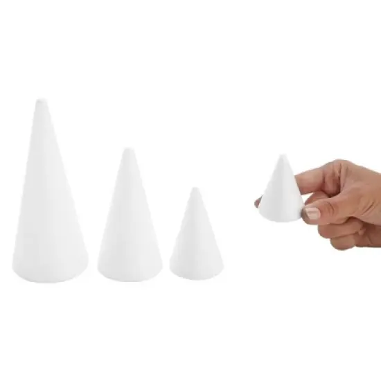 Bright Creations 16 Pack Foam Cones for Crafts, 4 Assorted Sizes for Holiday Decorations, Handmade Gnomes (White, 2.2-6 In) image {3}
