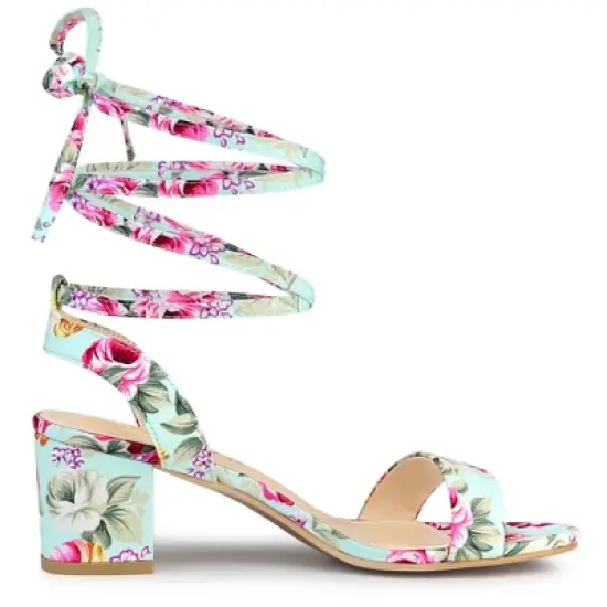 Allegra K Women's Block Heel Lace Up Heel Sandals image {5}