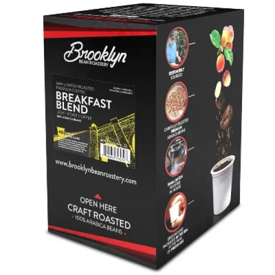 Brooklyn Beans Breakfast Blend Coffee Pods, Compatible Keurig 2.0 Brewers, 40 Ct image {1}