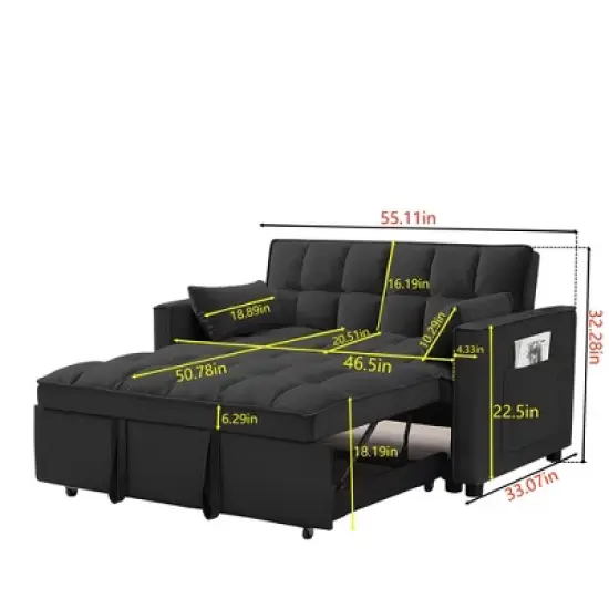 XINGHANZHENXUAN 3-in-1 Velvet Convertible Loveseatm, Sleeper Sofa Bed with Adjustable Backrest & Storage image {1}