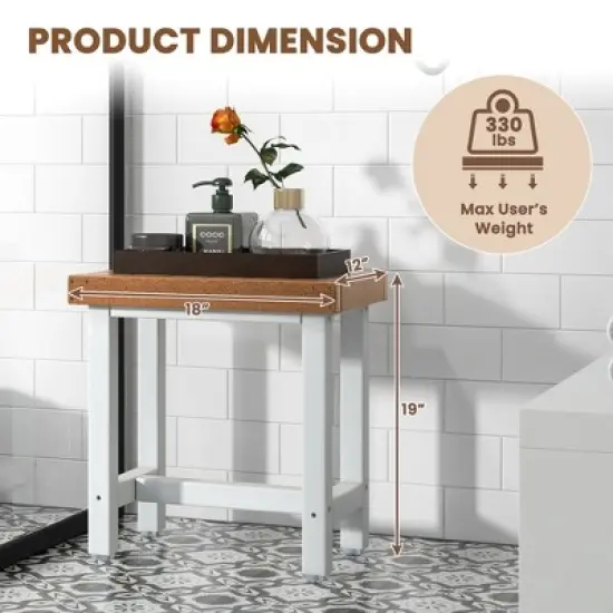 Costway 18'' x 12'' Heavy Duty HDPE Waterproof Shower Bench Spa Bath Shower Stool Brown & Off White image {2}