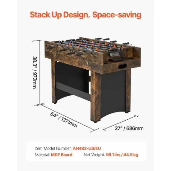 VEVOR 3-in-1 Combo Game Table Set, 54" Air Hockey Table, Multi Combination Table with Air Hockey, Ping Pong, Foosball, Pushers & Pucks, Brown image {7}