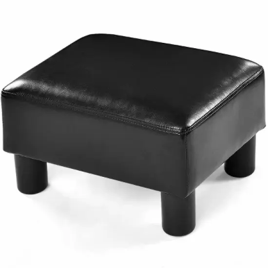 Costway Small Ottoman Footrest PU Leather Footstool Rectangular Seat Stool Black image {7}