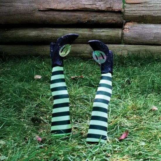 Fun World Witch Legs Yard Stakes Green/Black Halloween D&eacute;cor image {1}
