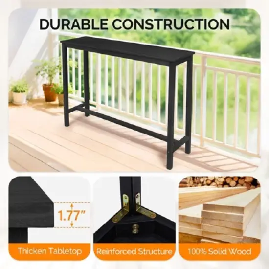 Karl Home Patio Fir Wood Black Bar Table image {3}