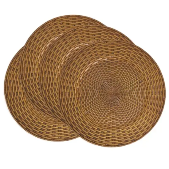 Saro Lifestyle Natural Look Faux Rattan Charger Plate (Set of 4), 13"x13", Brown image {2}