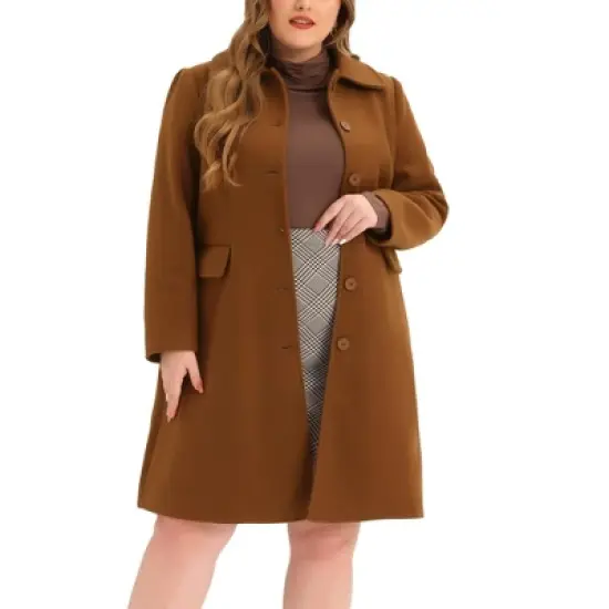 Agnes Orinda Women's Plus Size Coats Peter Pan Collar Single Breasted Long Coat image {8}