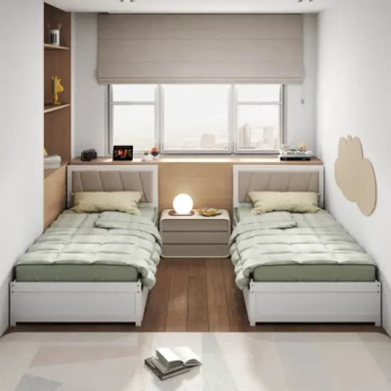 Costway Twin Size Bed Frame with 2 Storage Drawers Upholstered Headboard Wood Structure image {4}