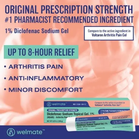 WELMATE Arthritis Pain Relief Diclofenac Sodium (NSAID) Pain Reliever Gel &ndash; 5.29oz image {1}