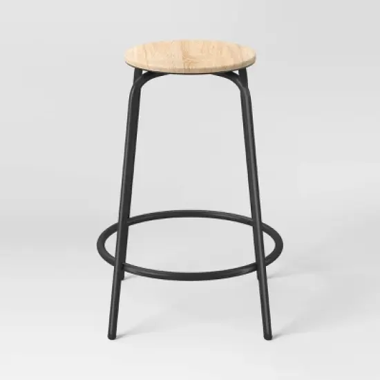 Set of 2 24" Wood with and  Metal Base Backless Counter Height Barstool Stool Natural - Room Essentials&trade; image {3}