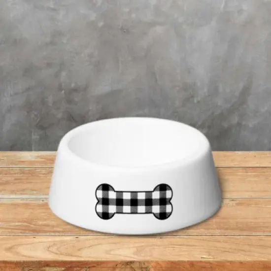 Amici Pet Ceramic Black Gingham Dog Bowl image {2}