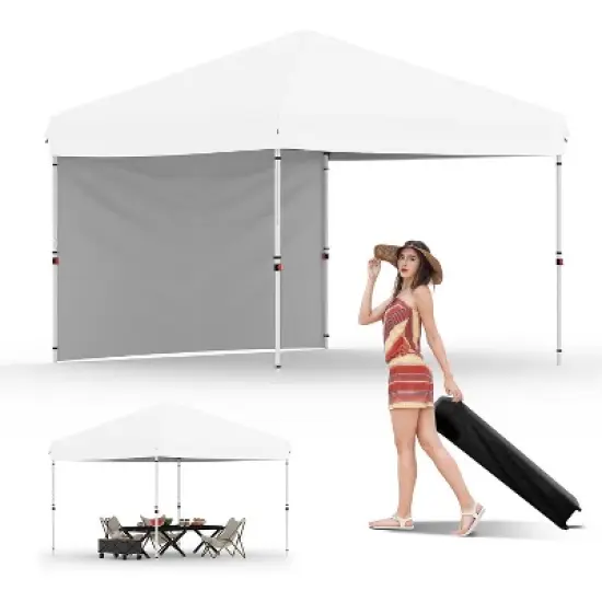 10x10 Pop Up Canopy with 1-Sidewall, Outdoor Tent with Portable Roller Bag - 3 Adjustable Height, 4 Weight Bags for Garden, Sports, Beach image {12}