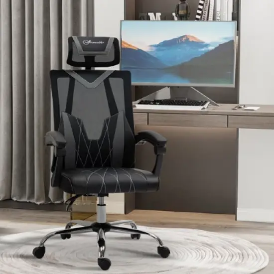 Vinsetto Office Chair Ergonomic Desk Chair with Rotate Headrest, Lumbar Support & Adjustable Height, 360&deg; Swivel Computer Chair image {2}