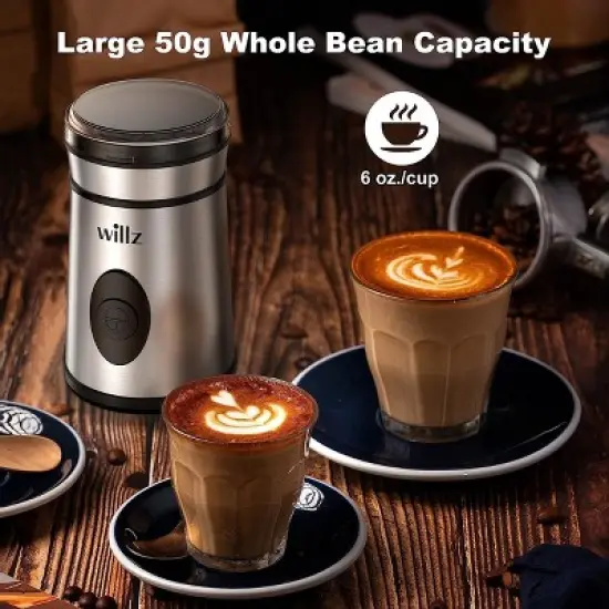 Willz 50 Gram Stainless Steel Blade Electric Coffee Grinder in Silver image {1}