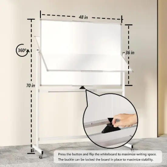 48" x 36"  Whiteboard on Wheels, Double-Sided RollingWhiteboard,Mobile Magnetic Dry Erase Board with Stand and Easel, Silver image {2}