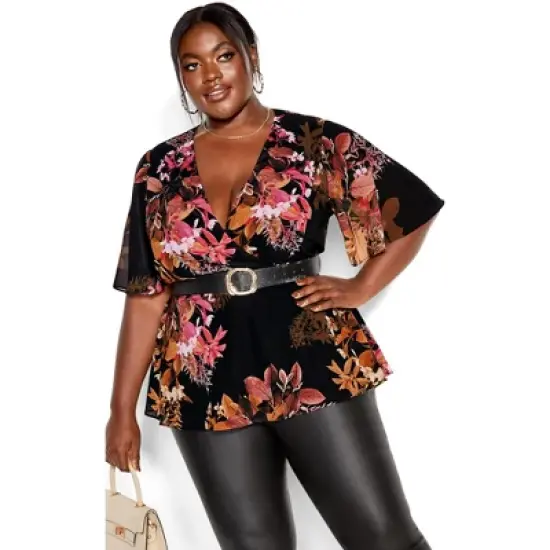 Women's Plus Size Malaga Floral Top - black| CITY CHIC image {6}