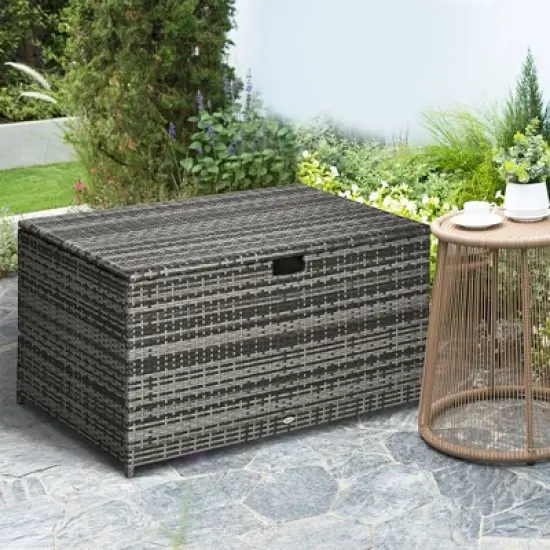 FURNIinspire Utility Storage Cabinet 113 Gallon Deck Box Rattan Outdoor Storage Box Waterproof Storage Container, Dark Grey, 47.20"*6.70"*30.70" image {3}