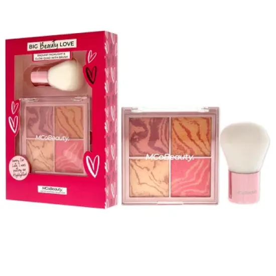 Big Beauty Love Radiant Highlight and Glow Quad With Brush by MCoBeauty for Women - 2 Pc 0.705oz Highlighter, Brush image {3}
