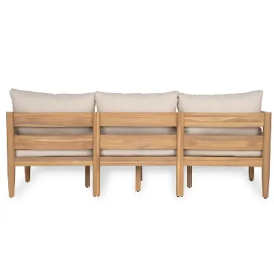 Christopher Knight Home Frode Outdoor 76" Rustic Upholstered 3-Seater Sofa with Slat Paneling image {4}