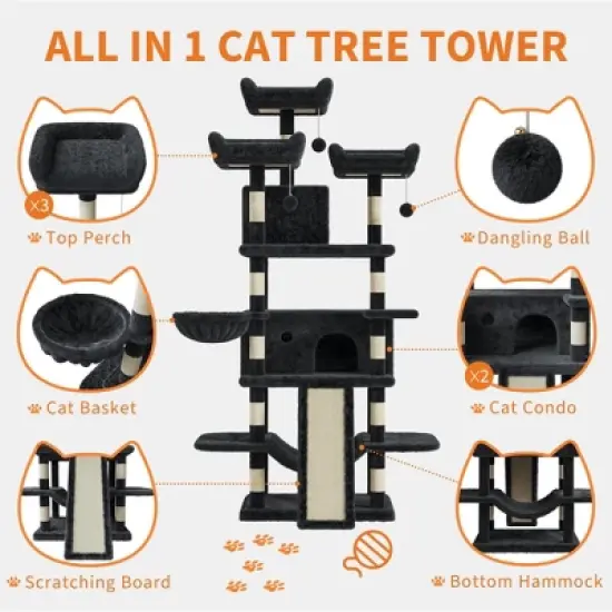 68.5-Inch Heavy-Duty Cat Tree for Large Cats & Indoor Cats, Multi-Level Cat Tower with 2 Condos, Plush Perches, Sisal Scratching Posts image {5}