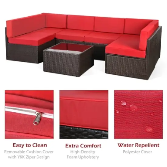 COWLOWN 7 Piece Patio PE Rattan Wicker Sofa, Outdoor Sectional Furniture Chair Set with Cushions and Coffee Table,Patio PE Rattan Wicker Sofa image {4}