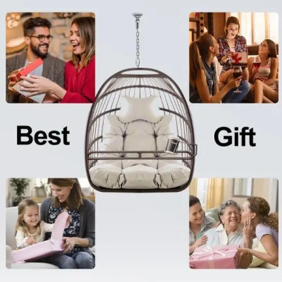 Indoor Or Outdoor Hammock Egg Basket Chair,Hanging Chair With Cushion And Metal Frame,Woven Rattan Patio Lounge Hammock Chair-Coolbibila image {6}