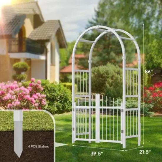 Karl Home 86 In.White Pvc Garden Arbor With Gate image {2}