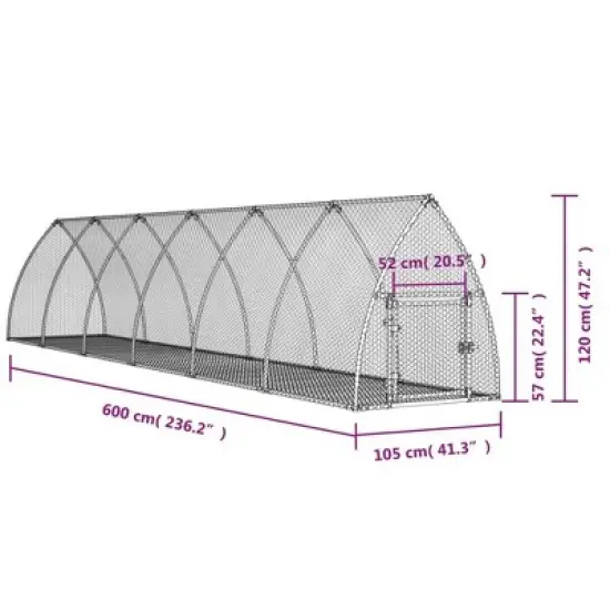 vidaXL Rabbit Hutch Bunny House Animal Enclosure Silver Galvanized Steel - 41.3" x 236.2" x 47.2" image {9}