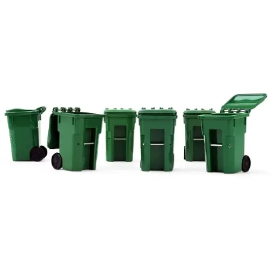 Set of 6 Green Garbage Trash Bin Containers Replica 1/34 Models by First Gear image {2}
