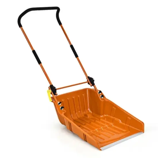 Costway 24'' Folding Poly Snow Shovel Snow Pusher w/Wheels U-Shape Handle image {11}