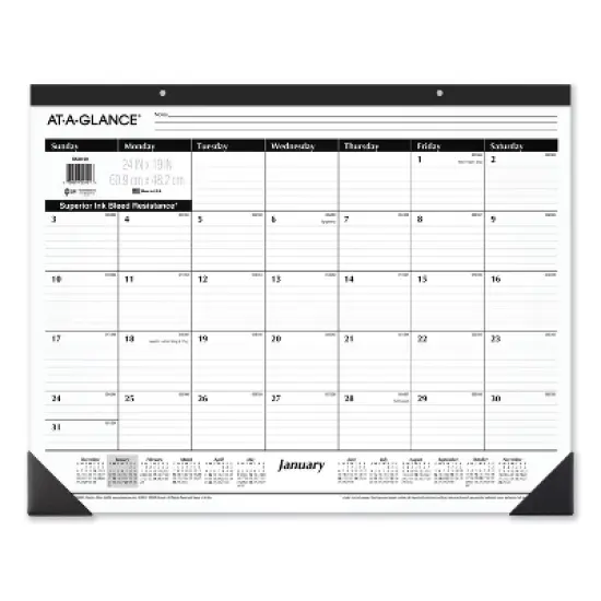Ruled Desk Pad, 24 x 19, White Sheets, Black Binding, Black Corners, 12-Month (Jan to Dec): 2026 image {4}