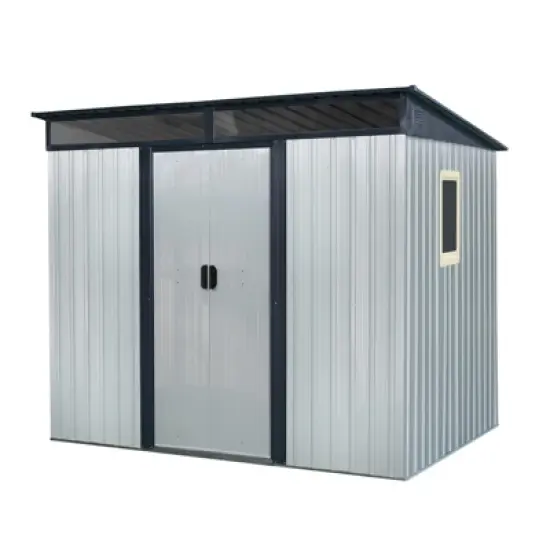 93.75"8 ft x 6 ft Outdoor Metal Storage Shed with Window and Transparent plate for Garden, Lawn (White and Black) image {7}