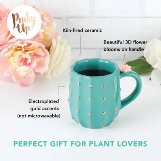 Pinky Up Cactus Mug, Tea Cup, Cactus coffee cup, Ceramic Mug, Coffee & Tea Accessories, Cute Succulent Mugs, 10oz, set of 1 image {1}