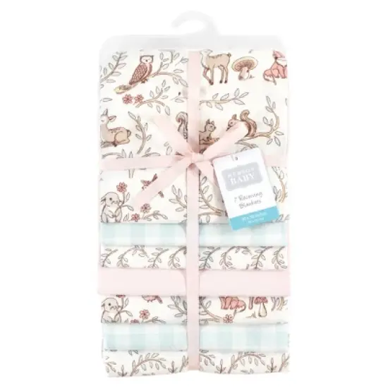 Hudson Baby Infant Girl Cotton Flannel Receiving Blankets Bundle, Girl Woodland Pals, One Size image {1}
