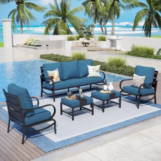 Captiva Designs 5pc Metal Patio Furniture Conversation Set with Ottomans for Garden Porch Backyard image {12}