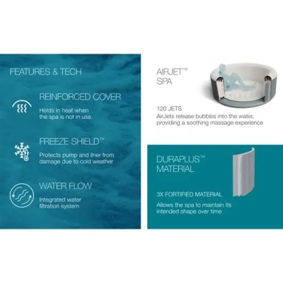 Bestway SaluSpa Cancun AirJet Inflatable Hot Tub with 120 Soothing Jets + Bestway SaluSpa Underwater Non Slip Pool and Spa Seat with Adjustable Legs image {5}