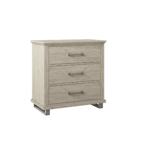 Set of 2 32'' Night Stand Beige - Accent Furniture: Modern Design, 3 Drawers, Metal Legs image {1}