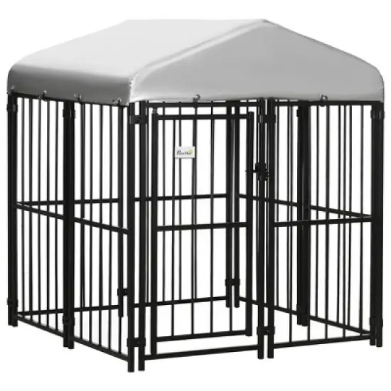 PawHut Covered Dog Playpen for Large & Medium Size Breeds, Outdoor Enclosure, Locking Exercise Kennel with Heavy-Duty Metal Frame, Black image {6}
