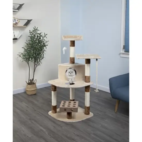 Go Pet Club 48" IQ Busy Box Cat Tree Condo with Sisal Covered  Scratching Posts SF056 - Beige image {1}
