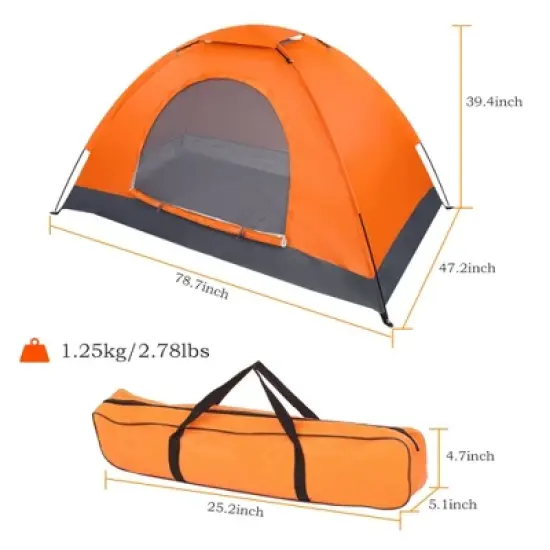 FURNIinspire Camping Tents Single Person Waterproof Dome Camping Dome Tent For Outdoor Hiking, Easy To Carry, Orange, 47.2"*78.7"*39.4" image {2}
