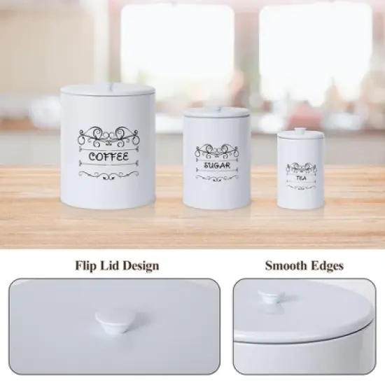 Kitchen Canisters Set, 3 Pcs Vintage Food Storage Containers with Airtight Lids - Farmhouse Coffee Tea Sugar Jars for Countertop image {3}