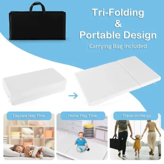 Babyjoy Tri-fold Pack and Play Mattress Topper 38" x 26" Mattress Pad w/ Carrying Bag image {8}