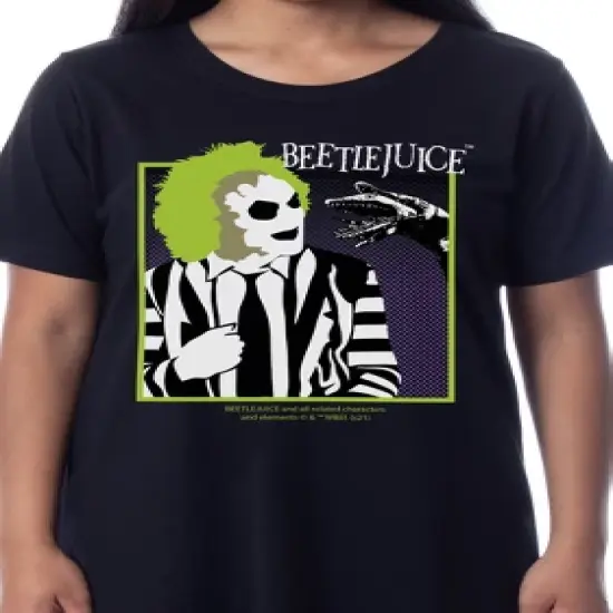 Beetlejuice Womens' Minimalist Character Logo Nightgown Sleep Pajama Shirt Black image {2}