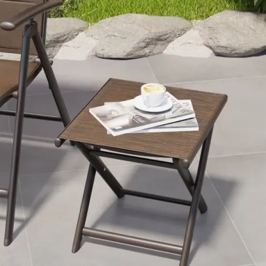 Crestlive Products Outdoor Side Table, Aluminum Outdoor End Table, Outdoor Folding Side Table with Textilene, Small Patio Coffee Table image {3}