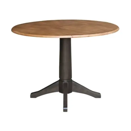 42" Alexandra Round Top Dual Drop Leaf Pedestal Dining Table Hickory/Washed Coal - International Concepts image {1}